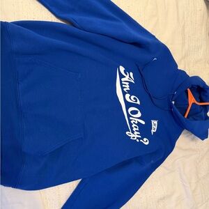 Blue Hoodie with White Graphic